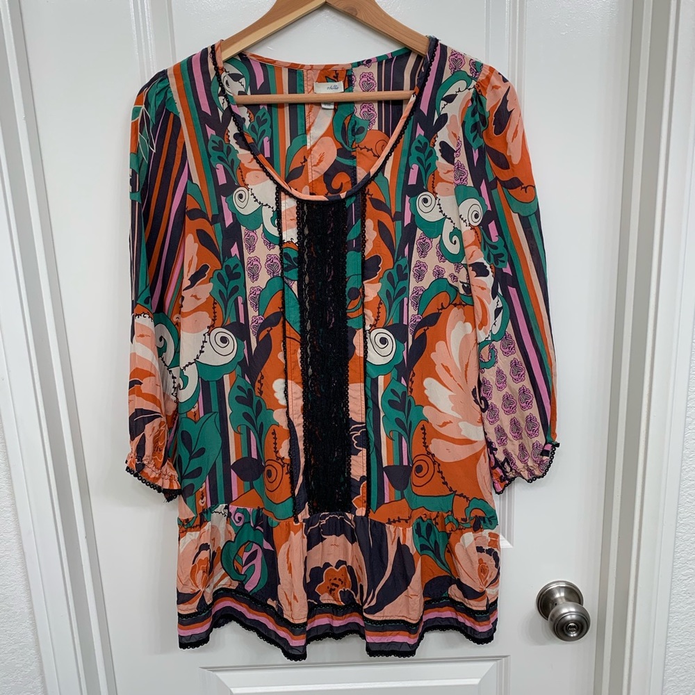 Anthropologie Odille Floral Silk Blouse